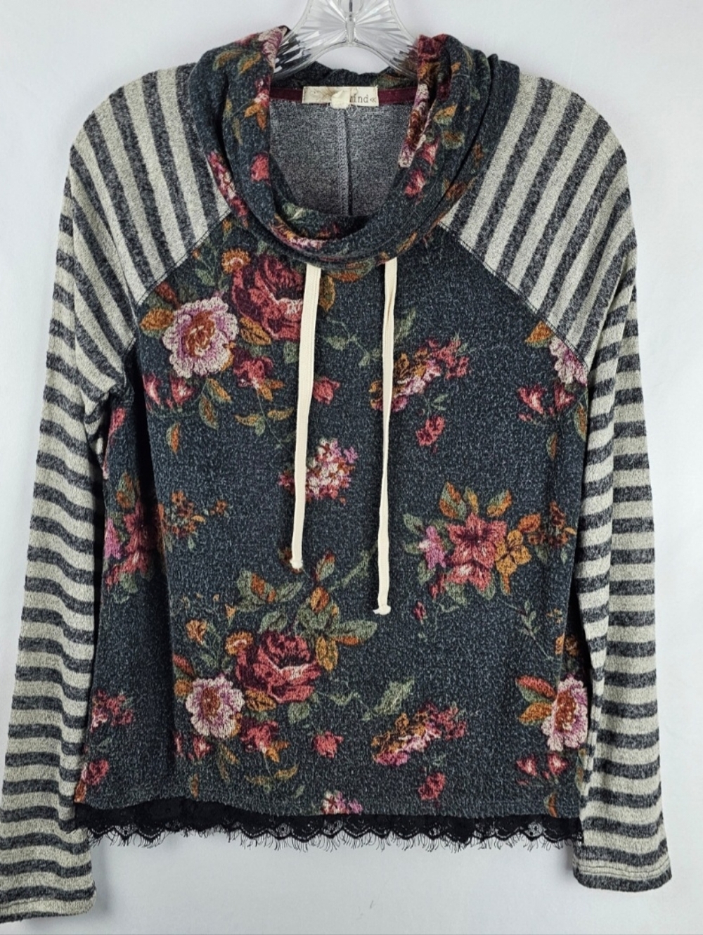 Cottagecore Cowl Neck Fairy Pullover Fleece Women's Med Floral Lace Feminine